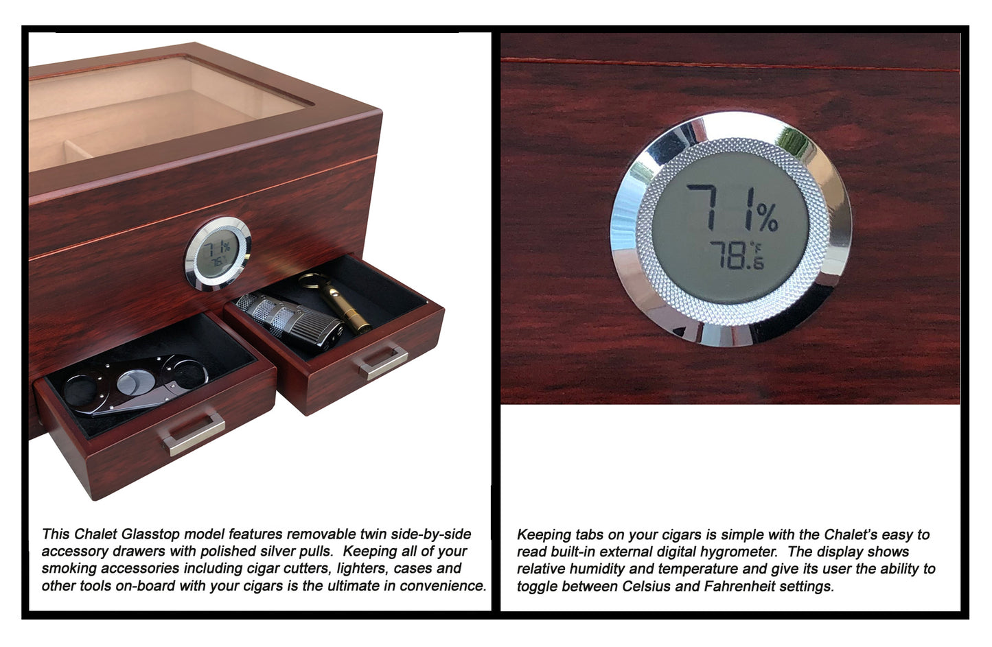 The Chalet Glass top Humidor with Drawers - Afterburner Cigar store