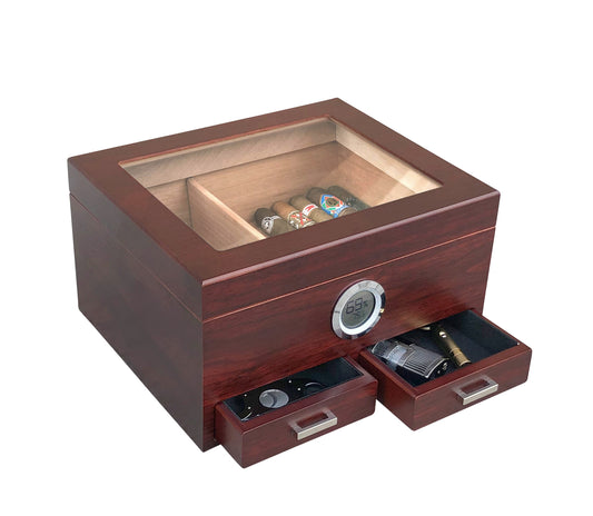 The Chalet Glass top Humidor with Drawers - Afterburner Cigar store