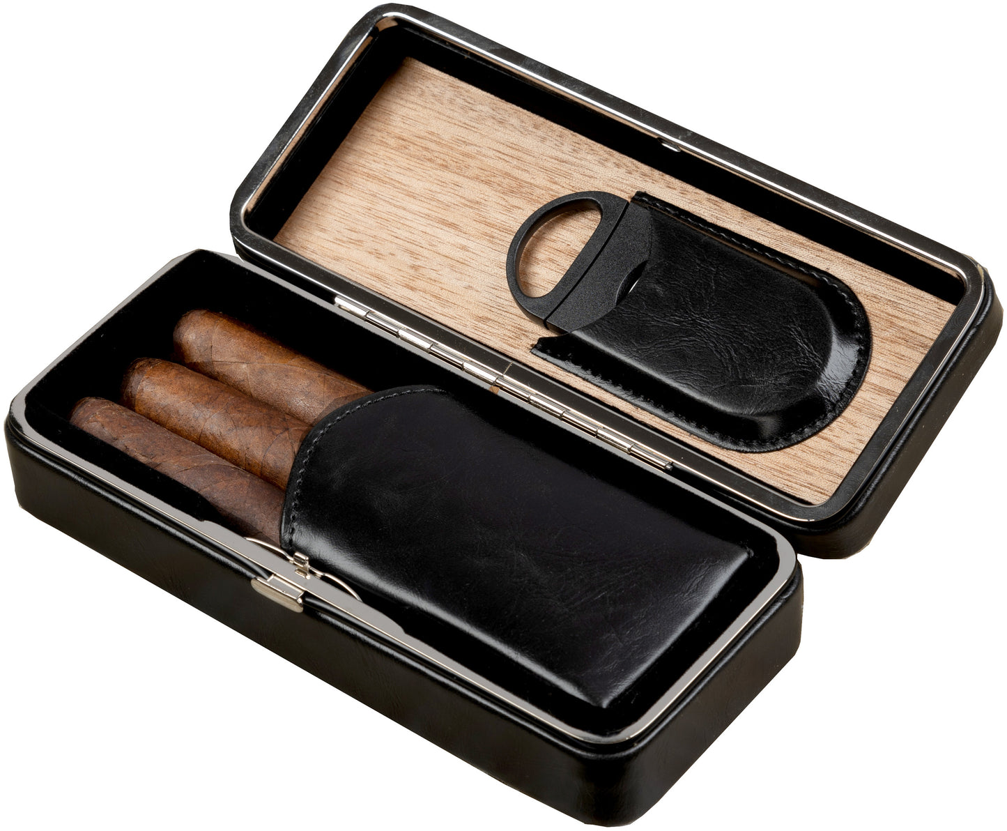 Folding Leather Cigar Case W/ Cutter.