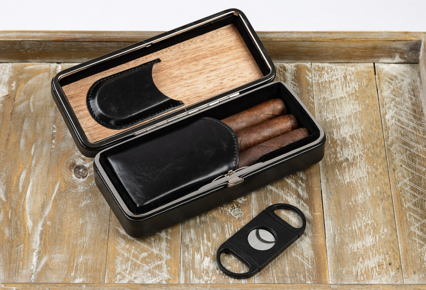 Folding Leather Cigar Case W/ Cutter.