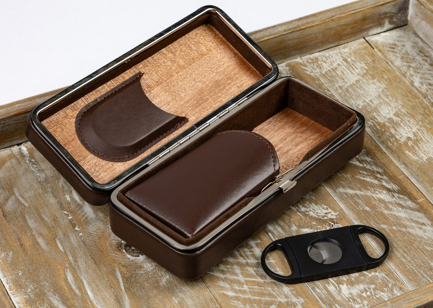 Folding Leather Cigar Case W/ Cutter.