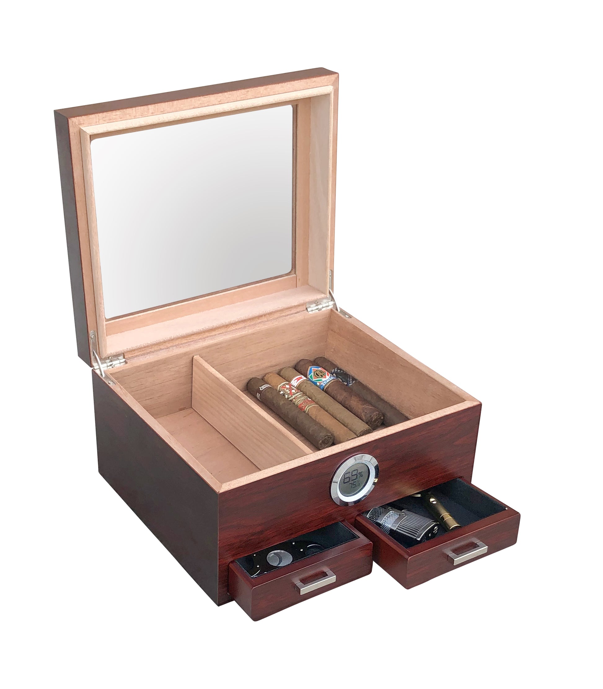 The Chalet Glass top Humidor with Drawers - Afterburner Cigar store