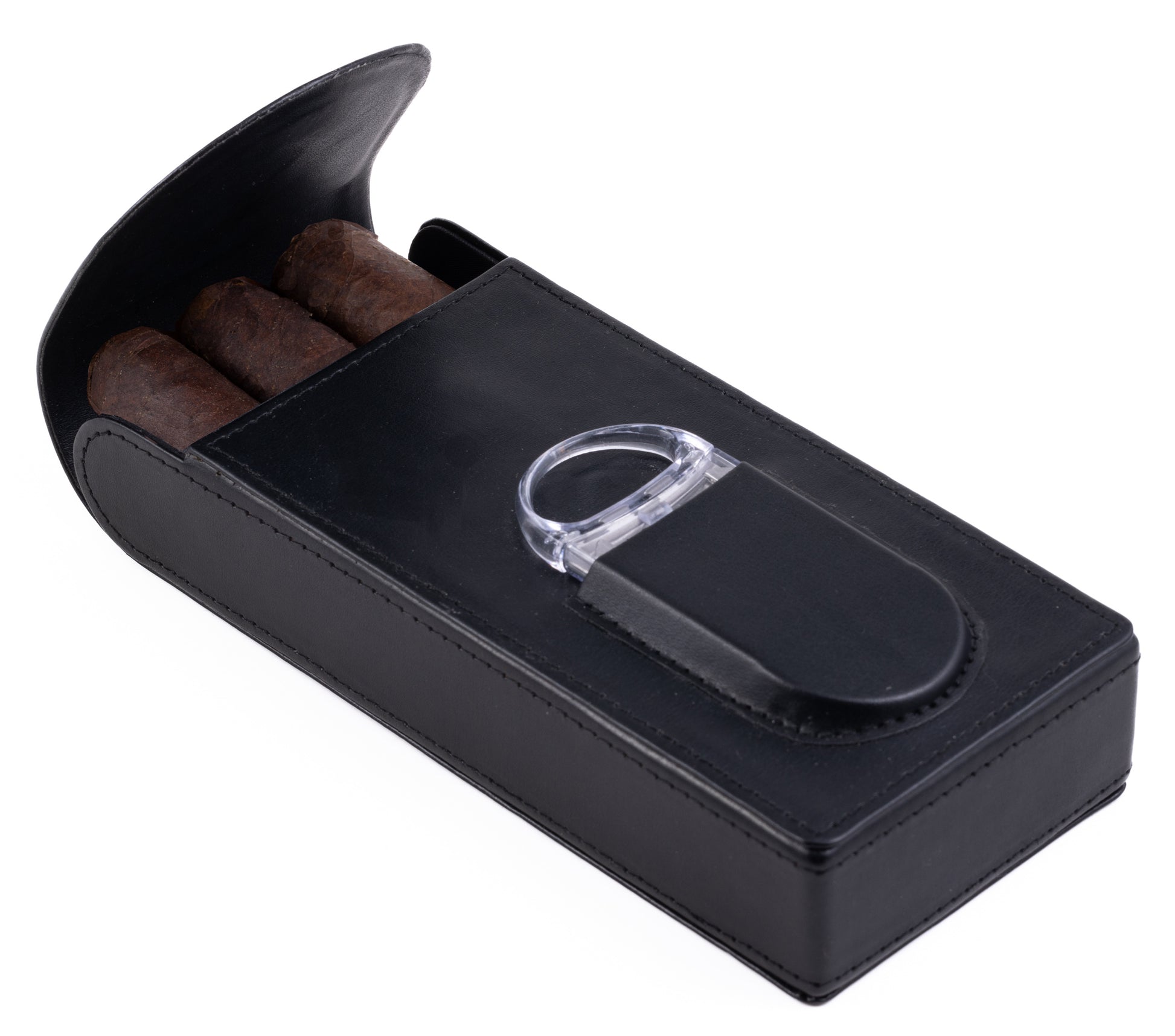 Magnetic Leather Cigar Case W/ Cutter.