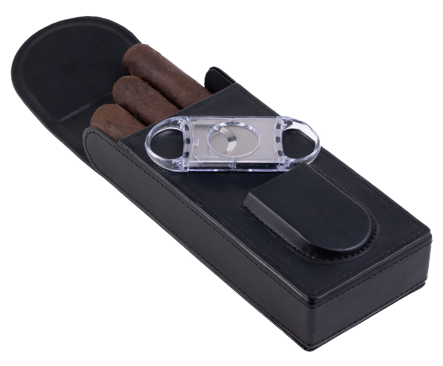 Magnetic Leather Cigar Case W/ Cutter.