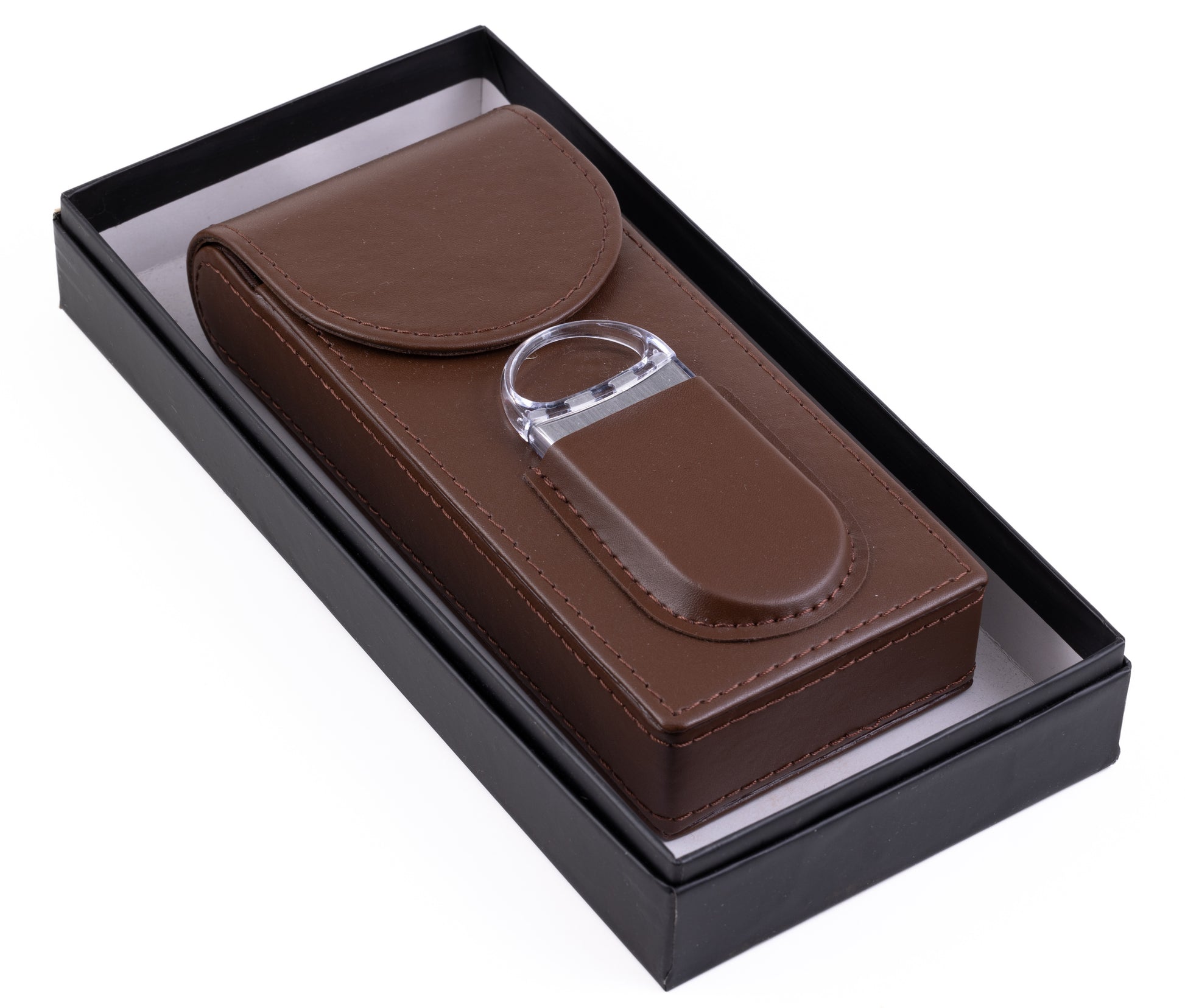 Magnetic Leather Cigar Case W/ Cutter.