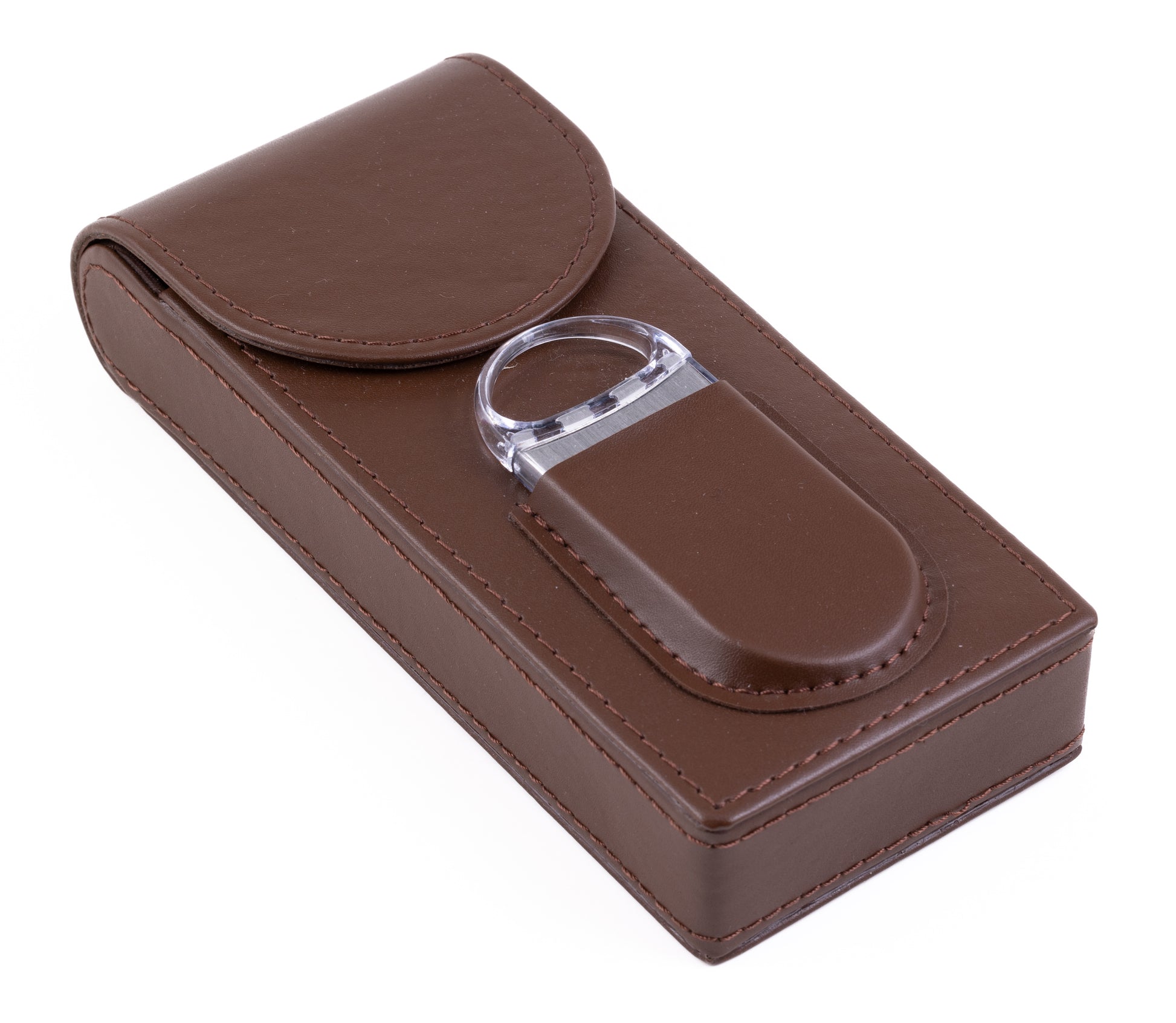 Magnetic Leather Cigar Case W/ Cutter.