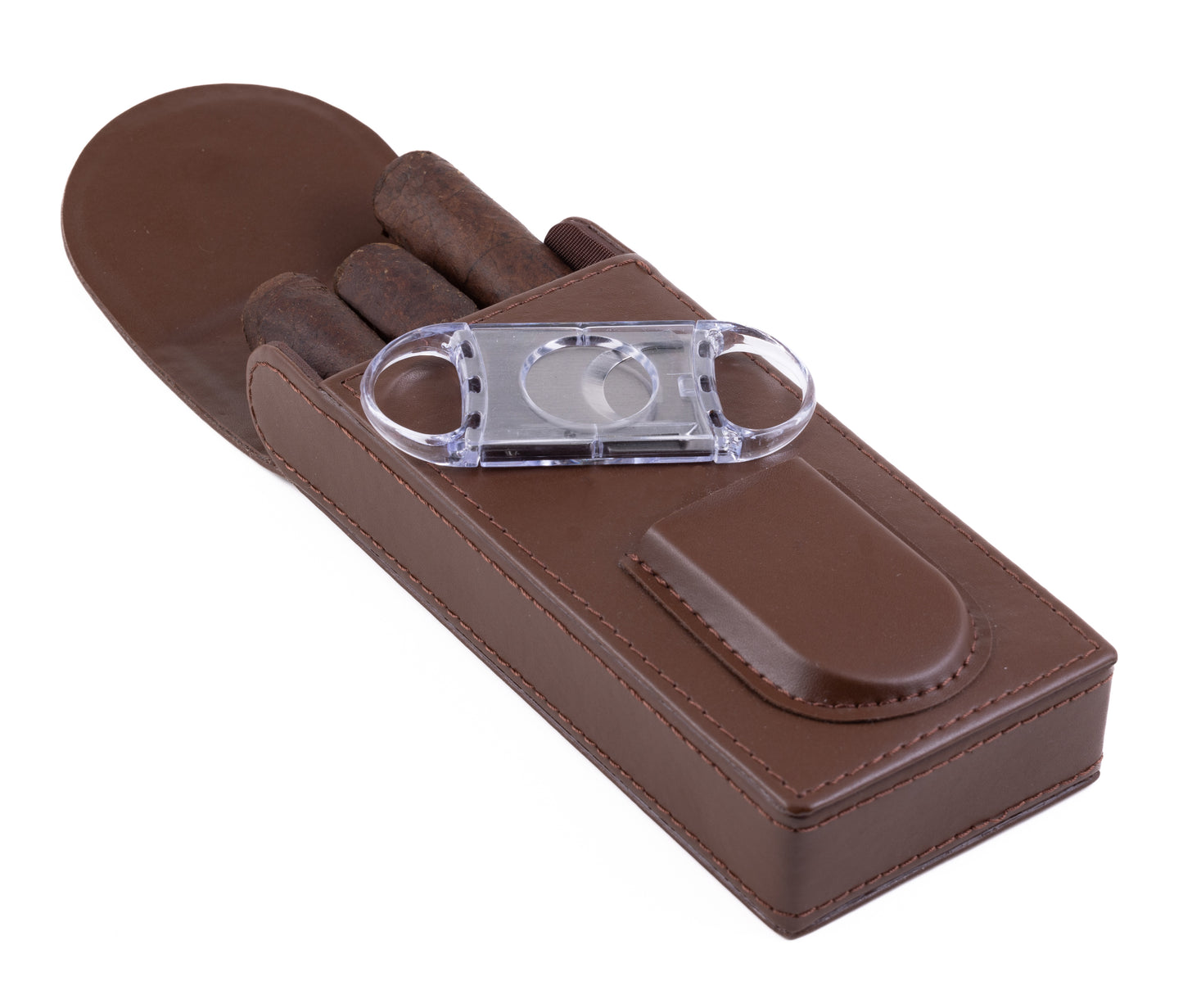 Magnetic Leather Cigar Case W/ Cutter.